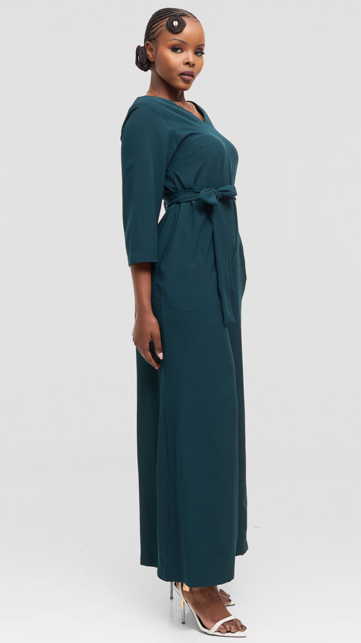 Vivo Diella V-Neck Jumpsuit in Crepe - Dark Green