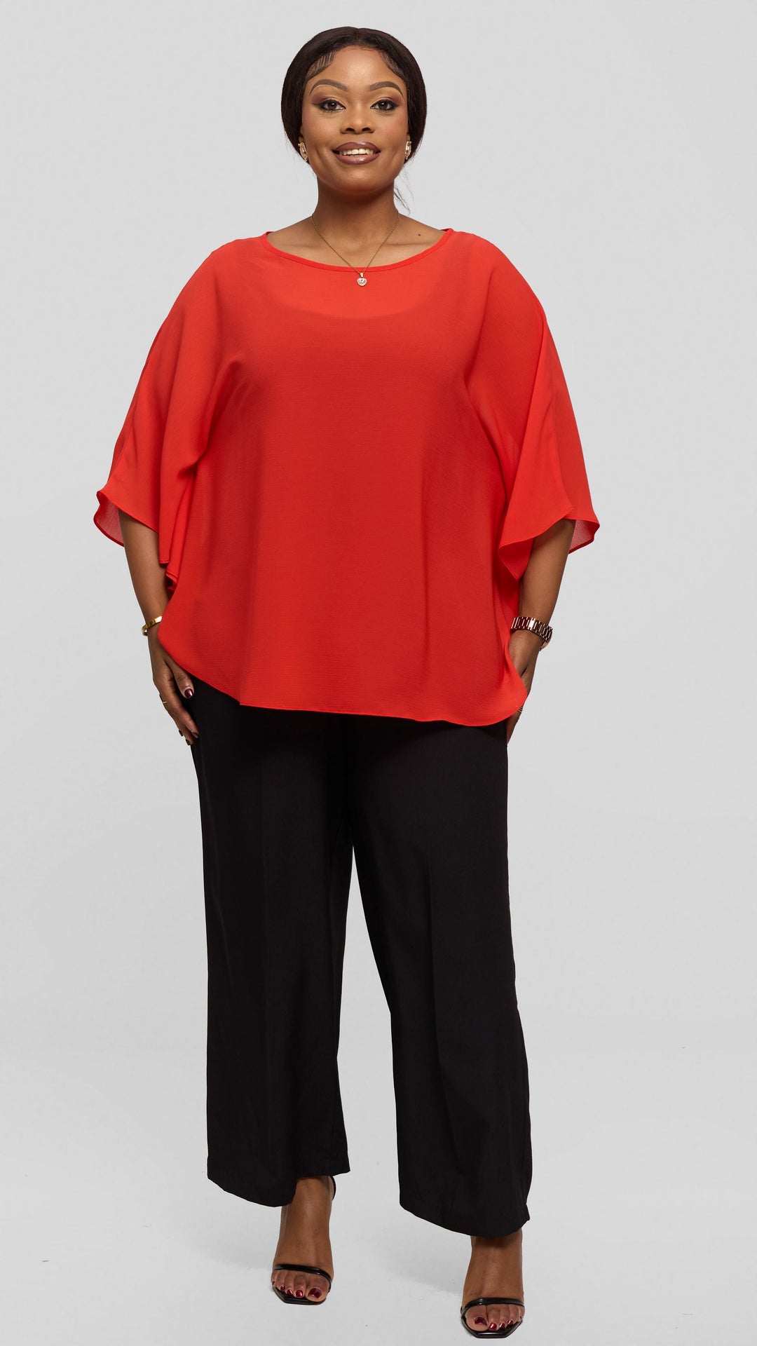 Vivo Sakari Circular Loose Top in Textured Chiffon - Orange
