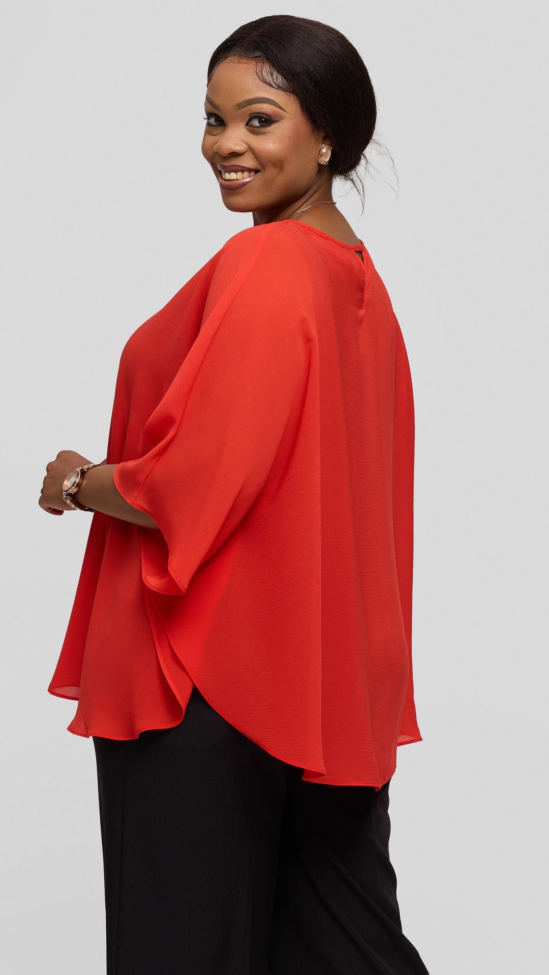 Vivo Sakari Circular Loose Top in Textured Chiffon - Orange