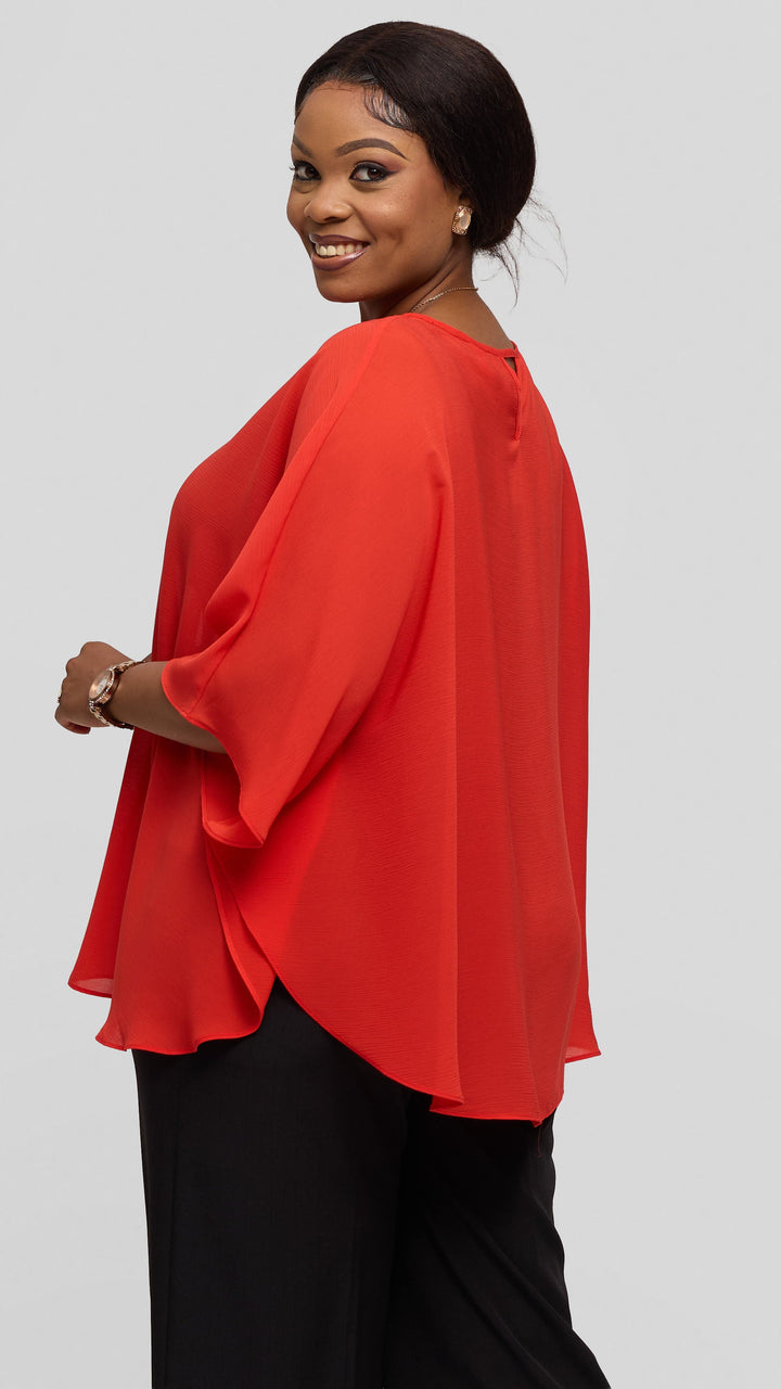 Vivo Sakari Circular Loose Top in Textured Chiffon - Orange