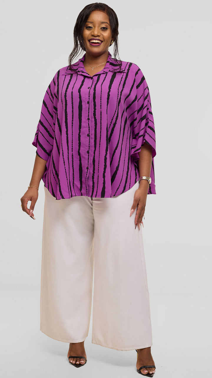 Vivo Iyana Cape Top in Chiffon - Purple / Black Bori Print