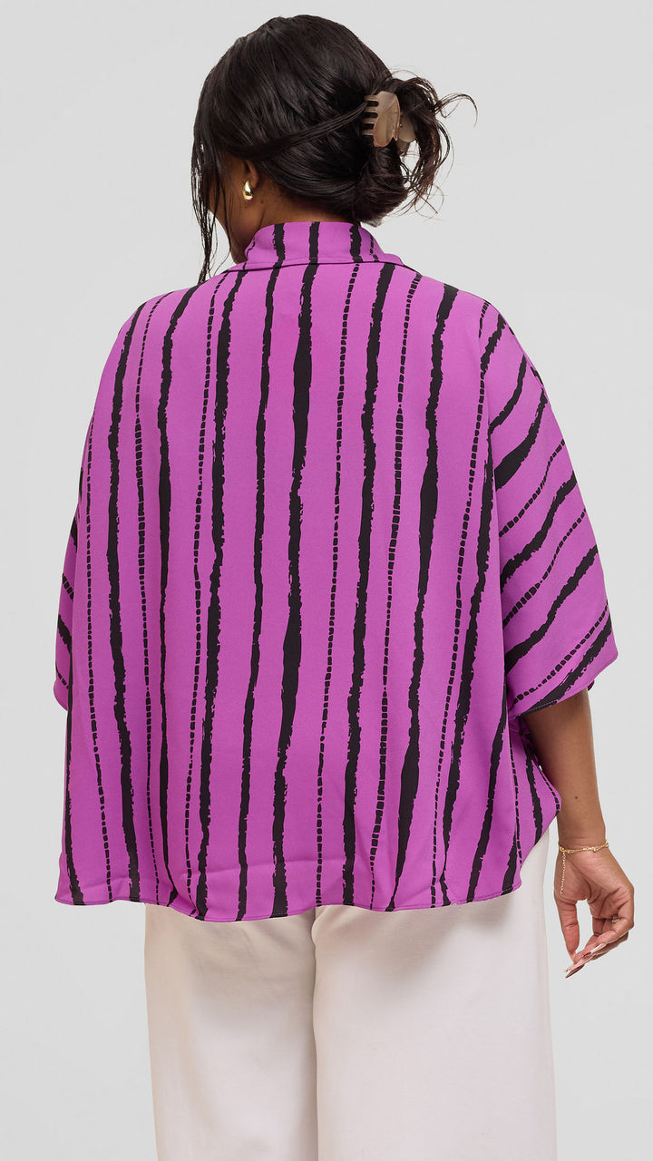 Vivo Iyana Cape Top in Chiffon - Purple / Black Bori Print