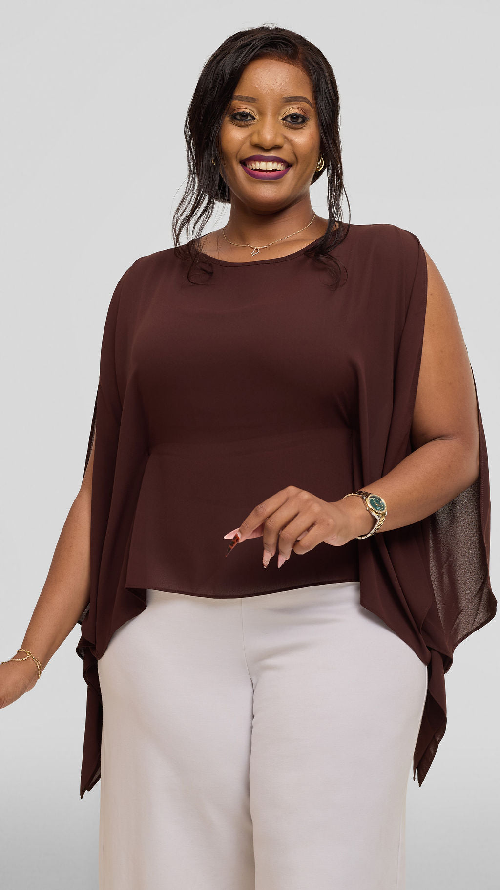 Vivo Wide Top in Chiffon - Chocolate