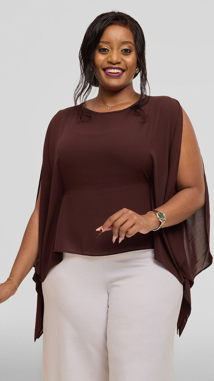 Vivo Wide Top in Chiffon - Chocolate