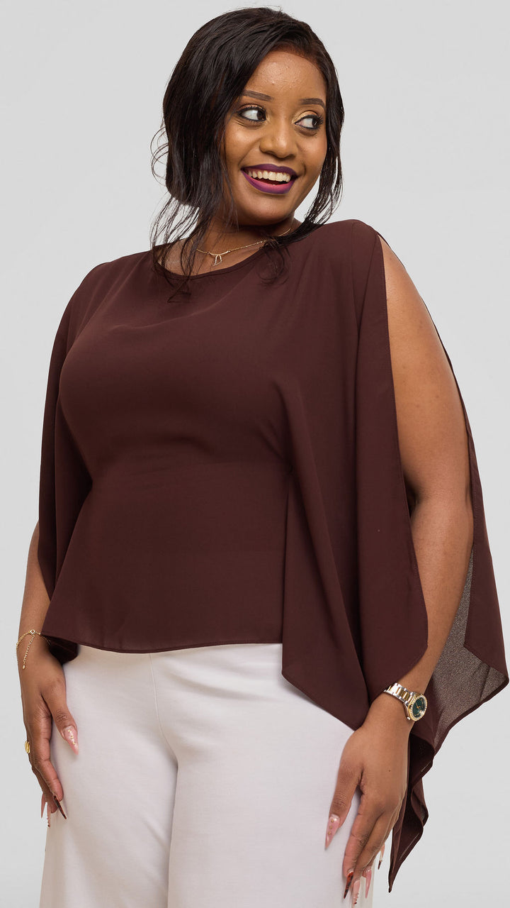 Vivo Wide Top in Chiffon - Chocolate