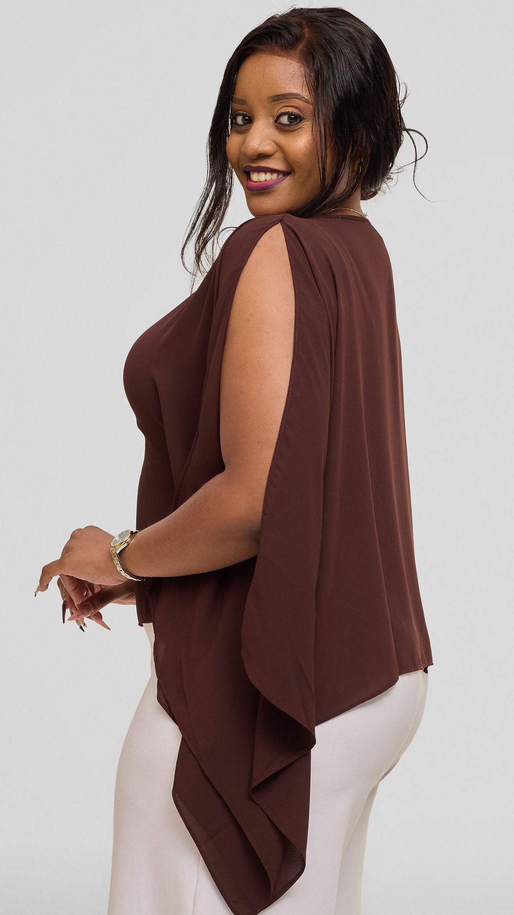 Vivo Wide Top in Chiffon - Chocolate