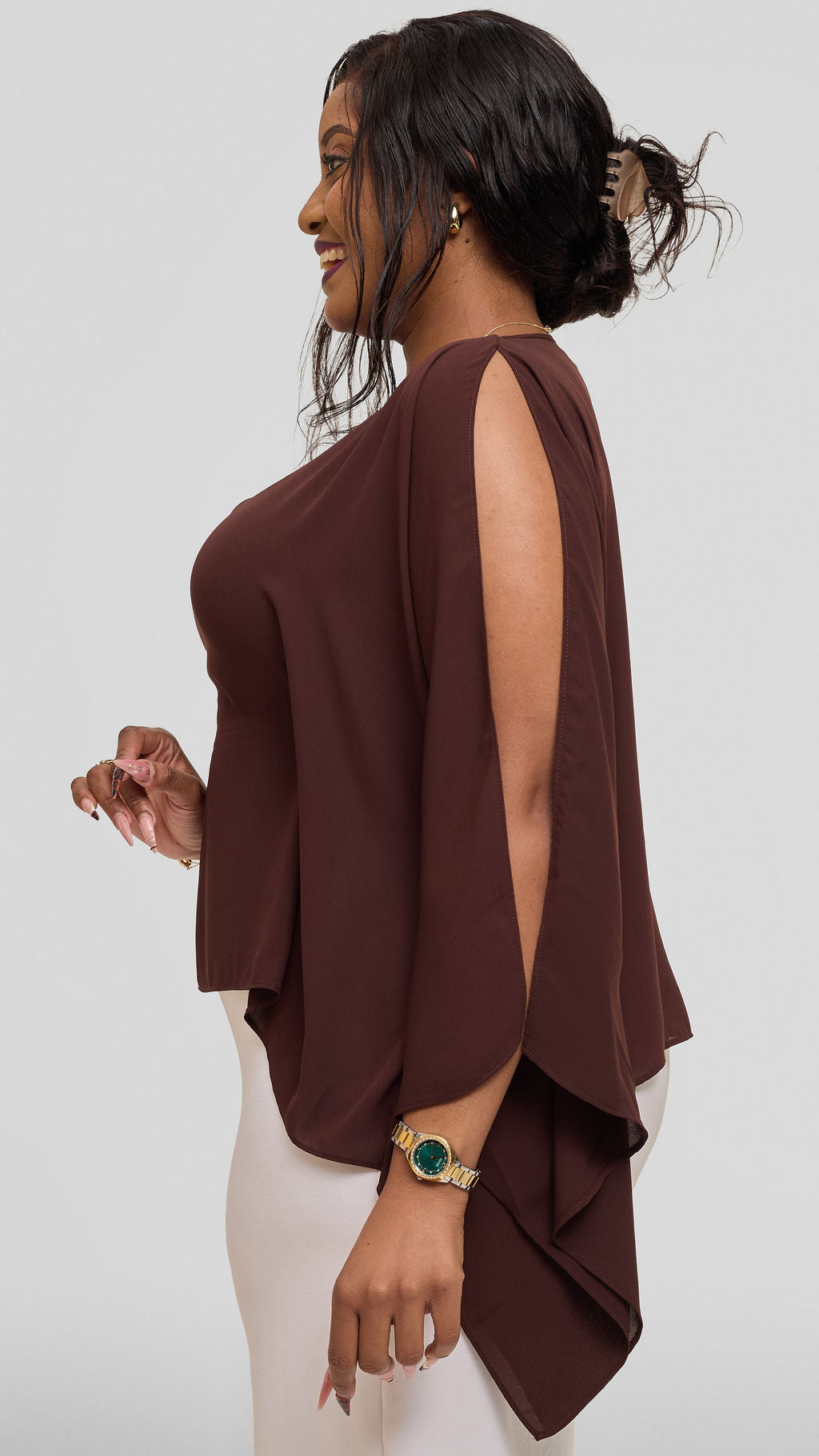 Vivo Wide Top in Chiffon - Chocolate