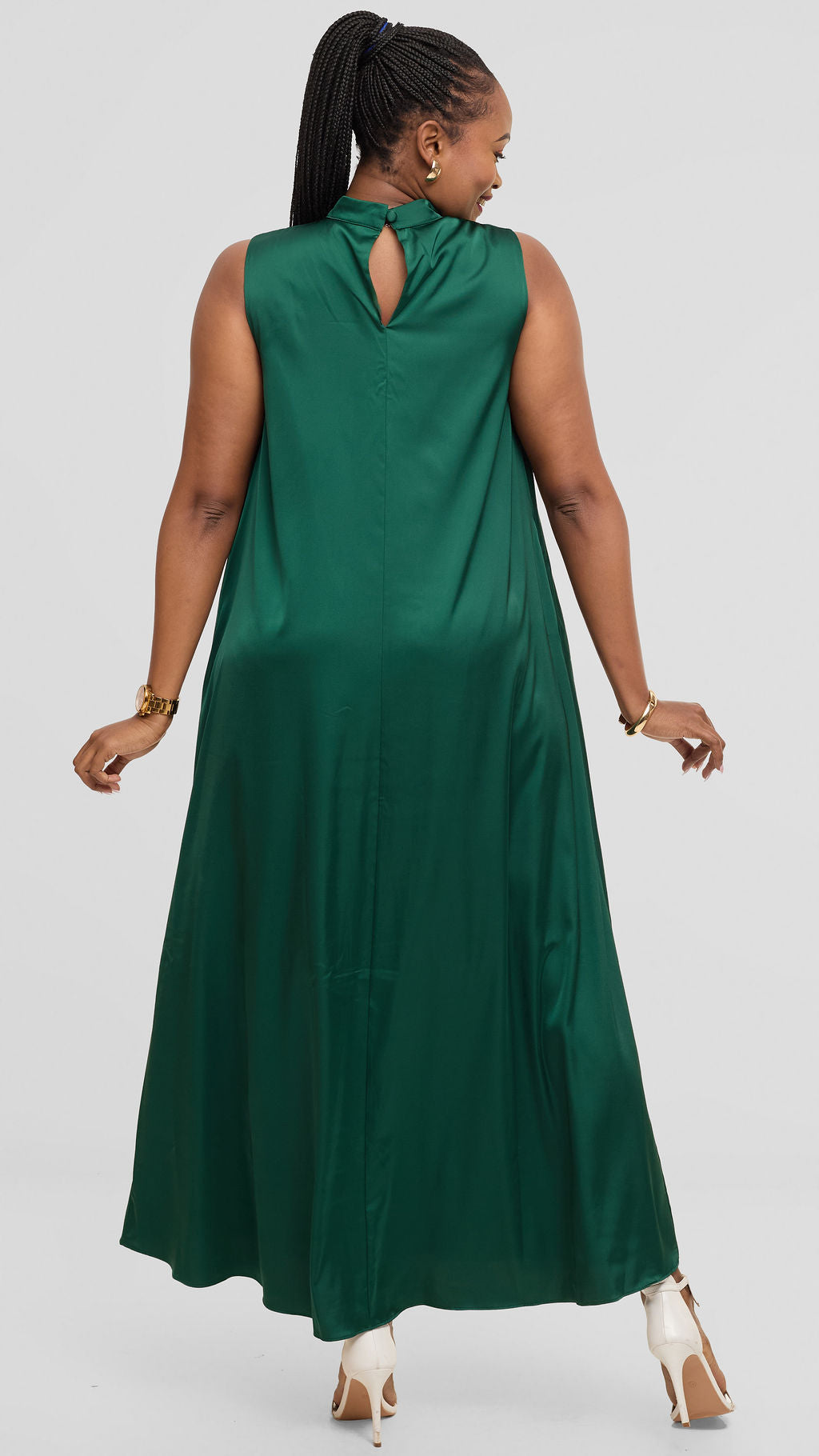 Vivo Thando Mock Neck Maxi Dress in Satin - Dark Green