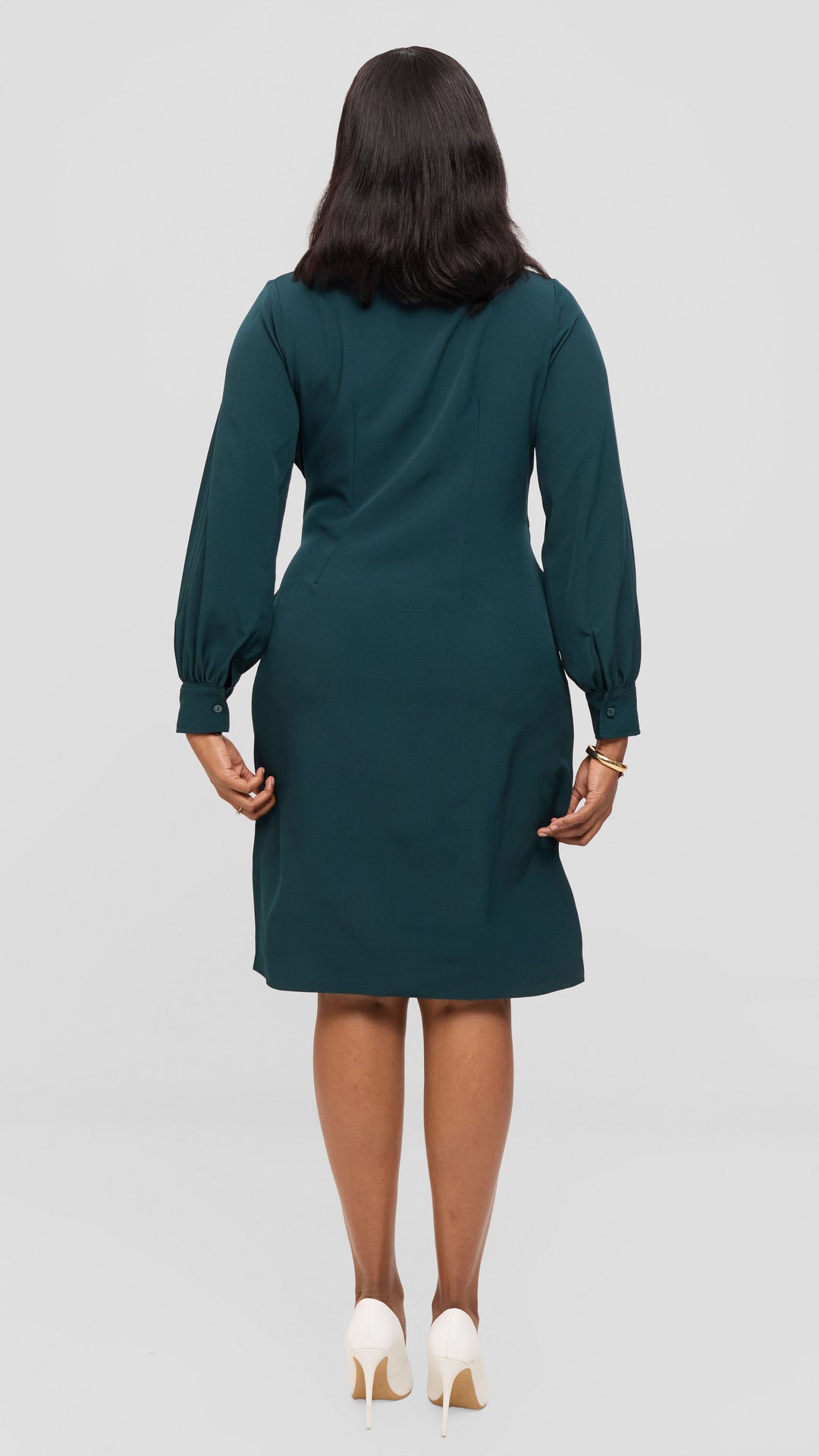 Vivo Long Sleeve Tie Dress in Crepe - Dark Green