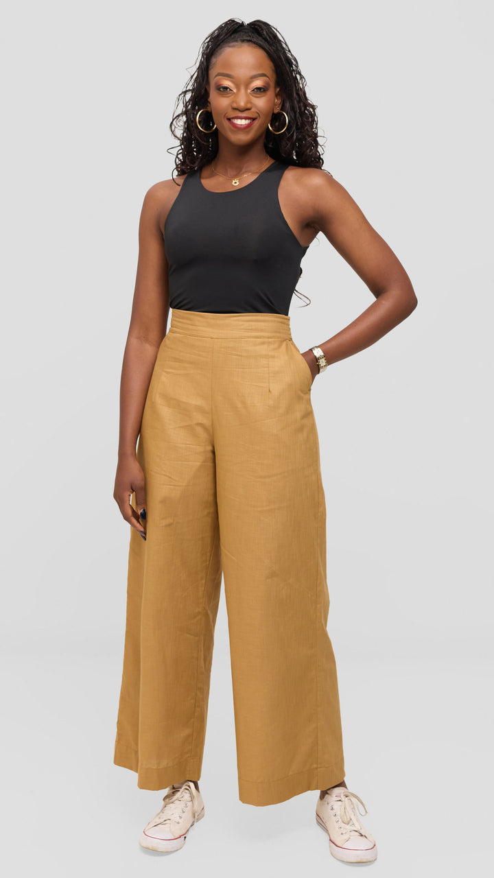 Safari by Vivo Tiwa Wide Leg Pants in Linen - Olive Green