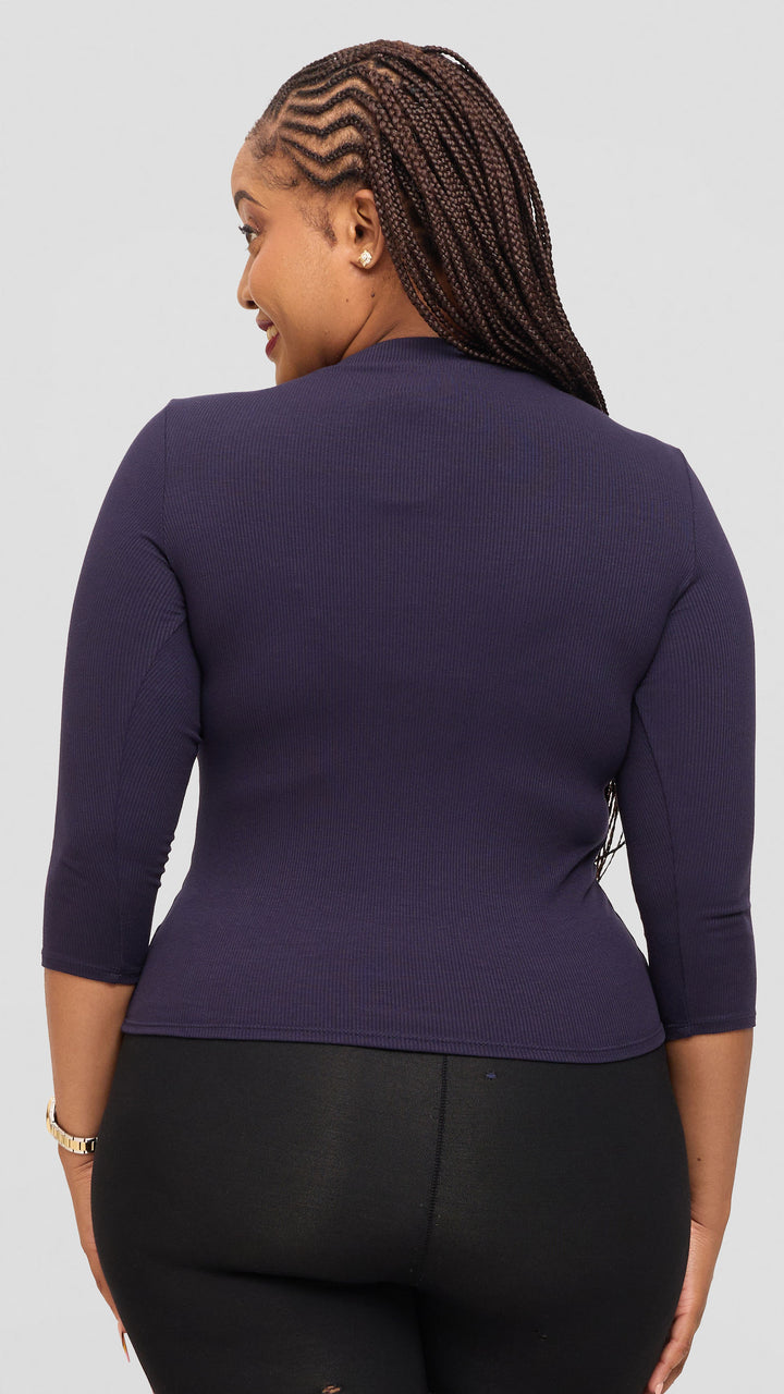 Vivo 3/4 Sleeve Crew Neck Top in Rib - Navy