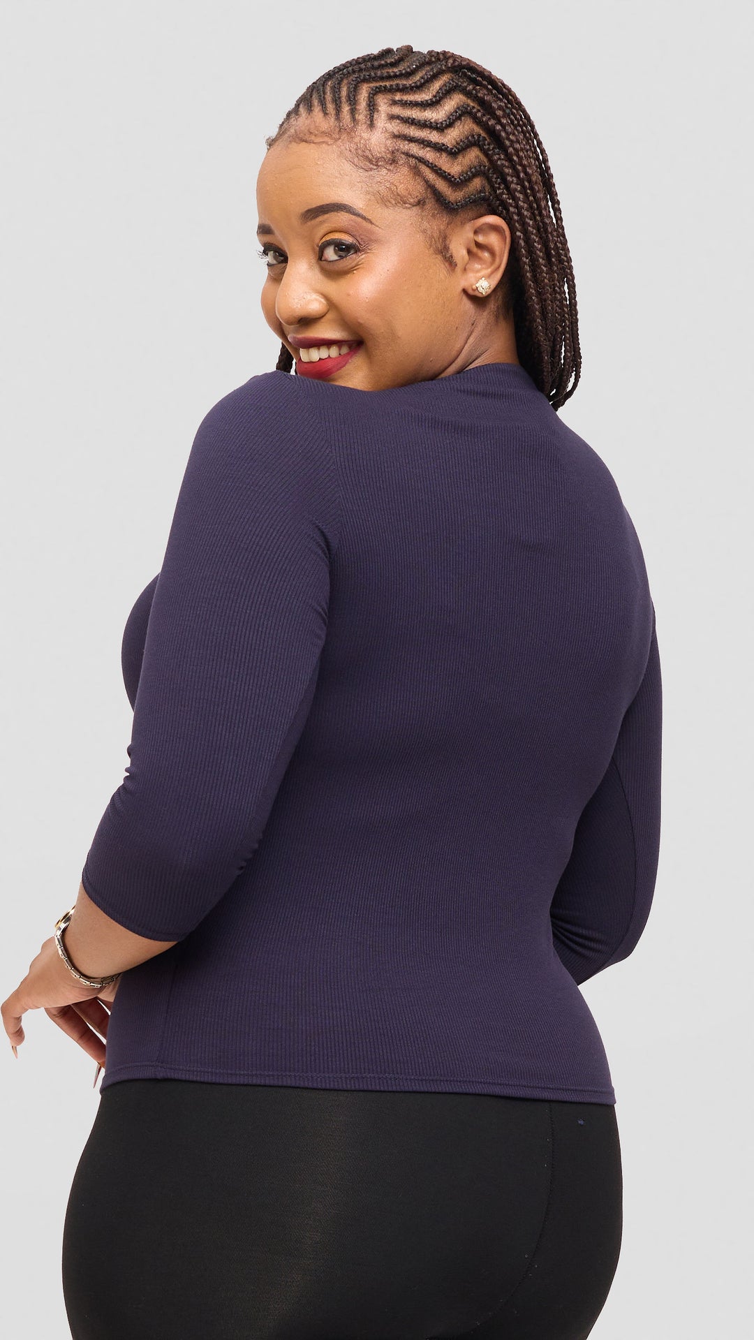 Vivo 3/4 Sleeve Crew Neck Top in Rib - Navy