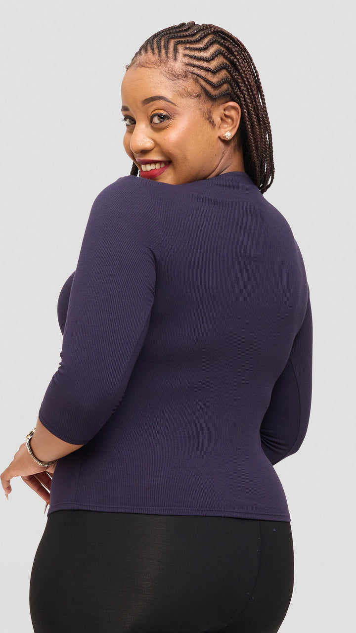 Vivo 3/4 Sleeve Crew Neck Top in Rib - Navy