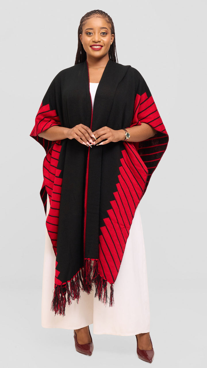 Vivo 2 Tone Border Wrap Poncho - Black / Red