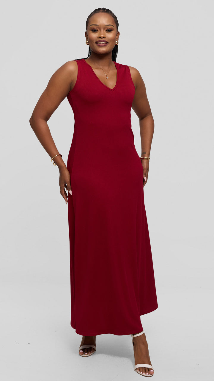 Vivo Maxi Dress in Stretch Rib - Maroon