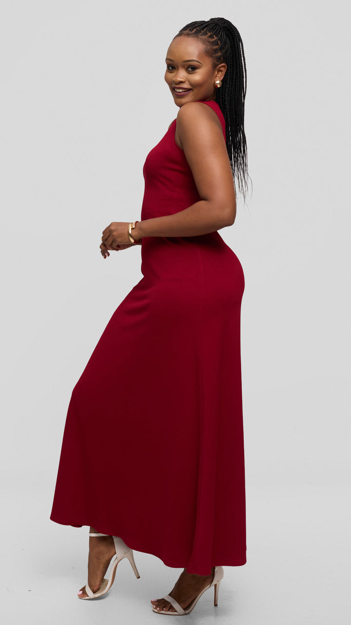 Vivo Maxi Dress in Stretch Rib - Maroon