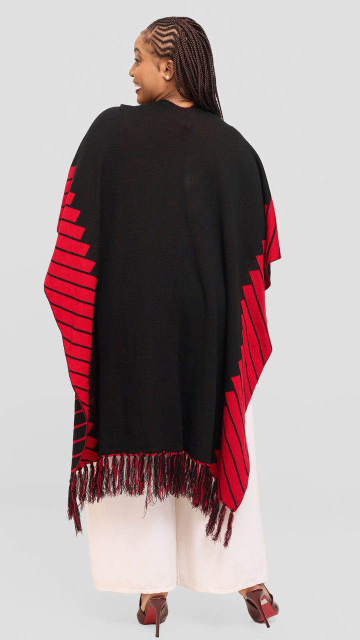 Vivo 2 Tone Border Wrap Poncho - Black / Red
