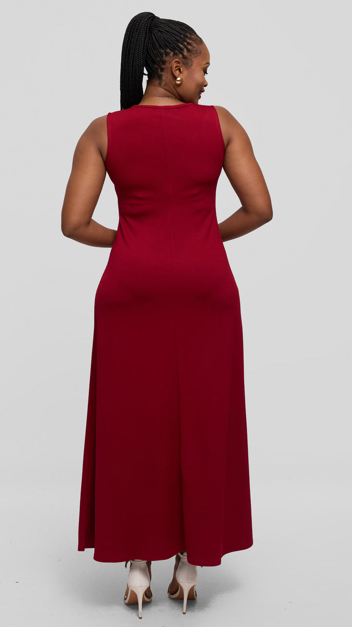 Vivo Maxi Dress in Stretch Rib - Maroon