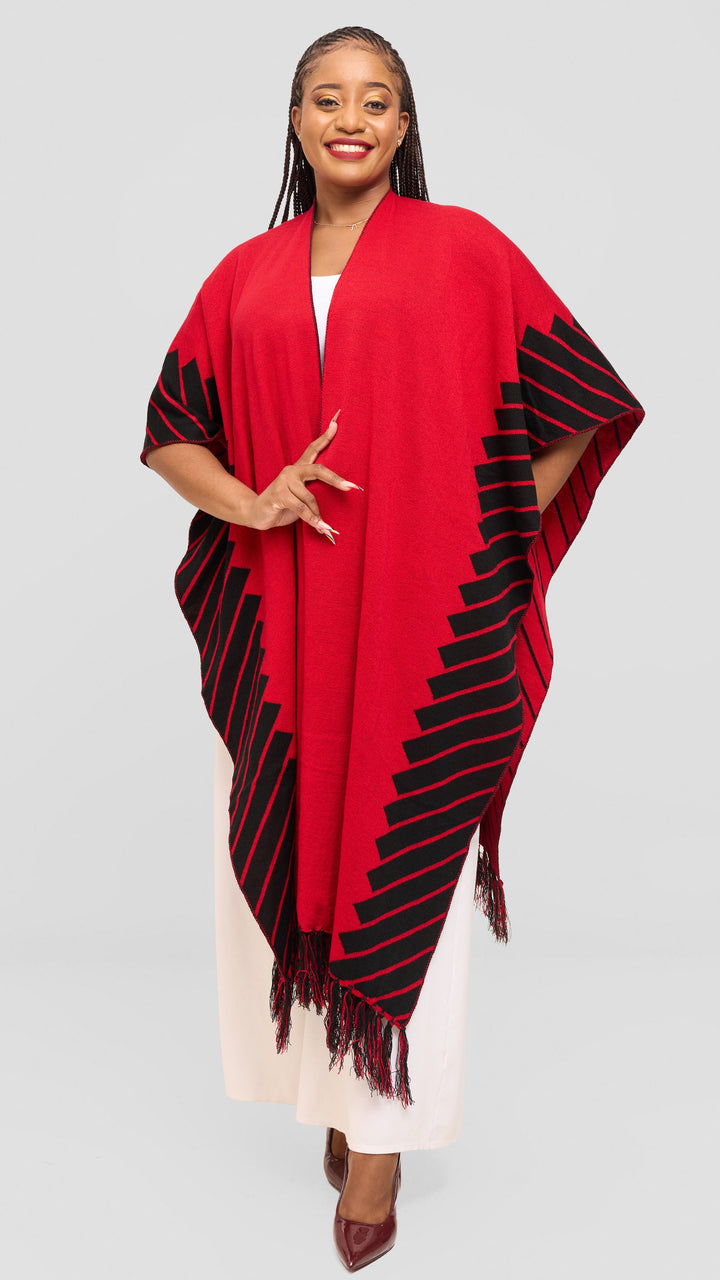 Vivo 2 Tone Border Wrap Poncho - Black / Red