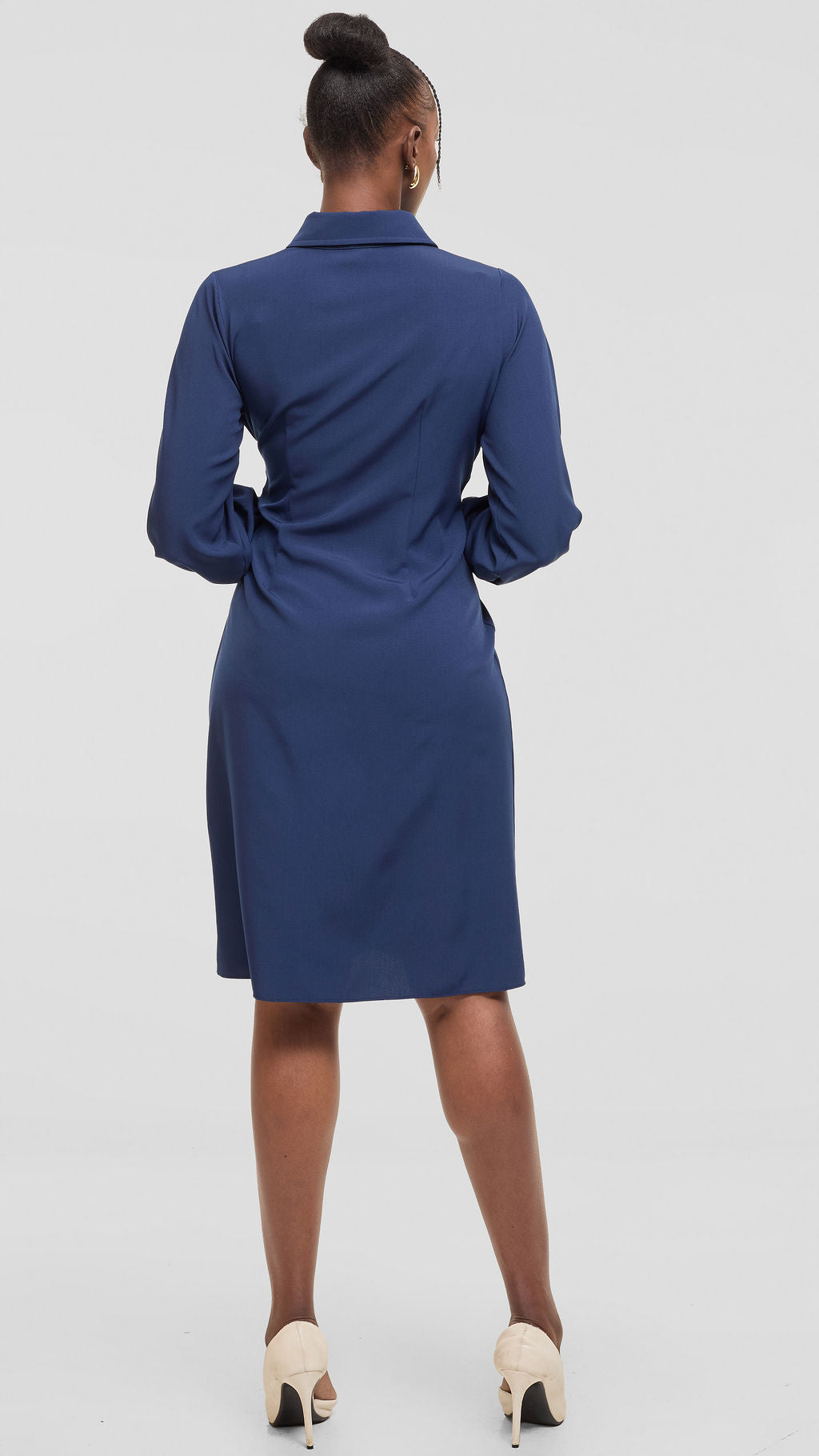 Vivo Long Sleeve Tie Dress in Crepe - Navy