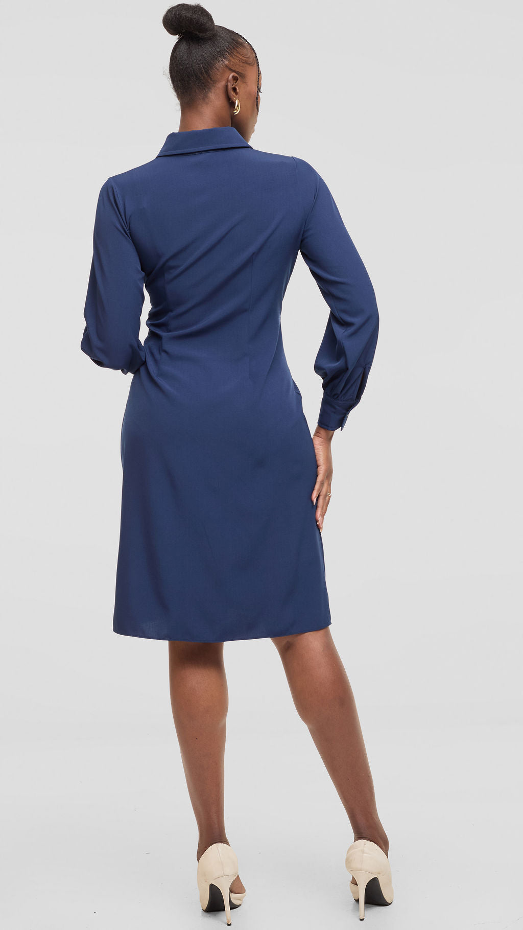 Vivo Long Sleeve Tie Dress in Crepe - Navy