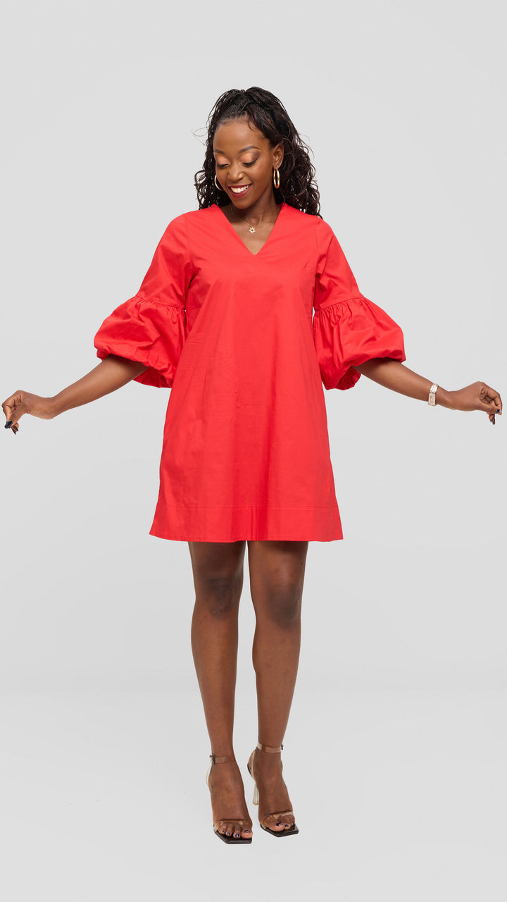 Safari Mansi Wide Hem Tent Dress in Cotton - Red