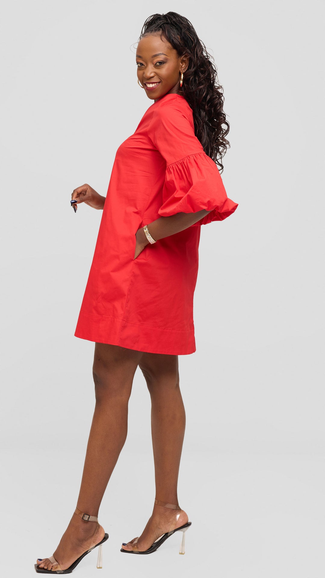 Safari Mansi Wide Hem Tent Dress in Cotton - Red