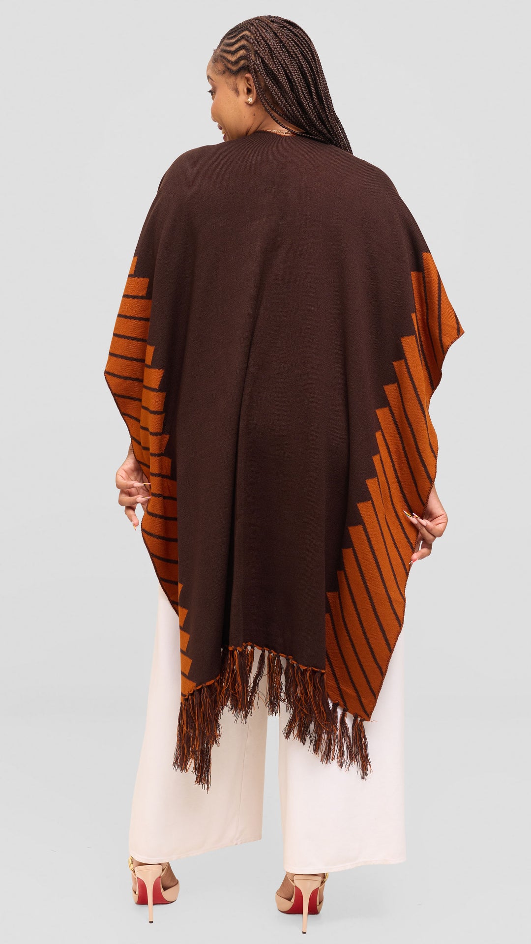 Vivo 2 Tone Border Wrap Poncho - Chocolate / Rust