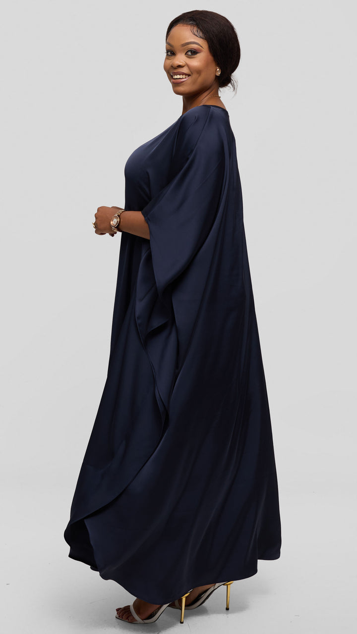 Vivo Amai Round Neck Maxi Kaftan in Satin - Dark Navy