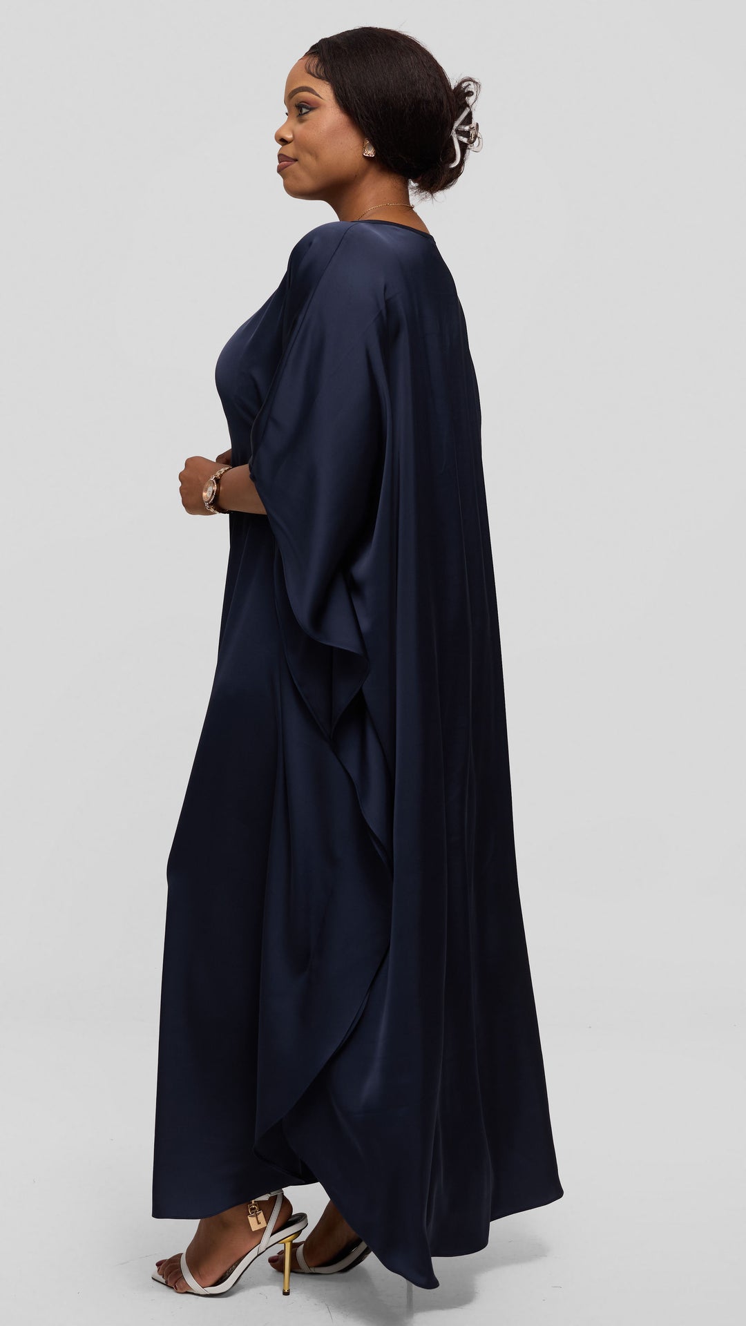 Vivo Amai Round Neck Maxi Kaftan in Satin - Dark Navy