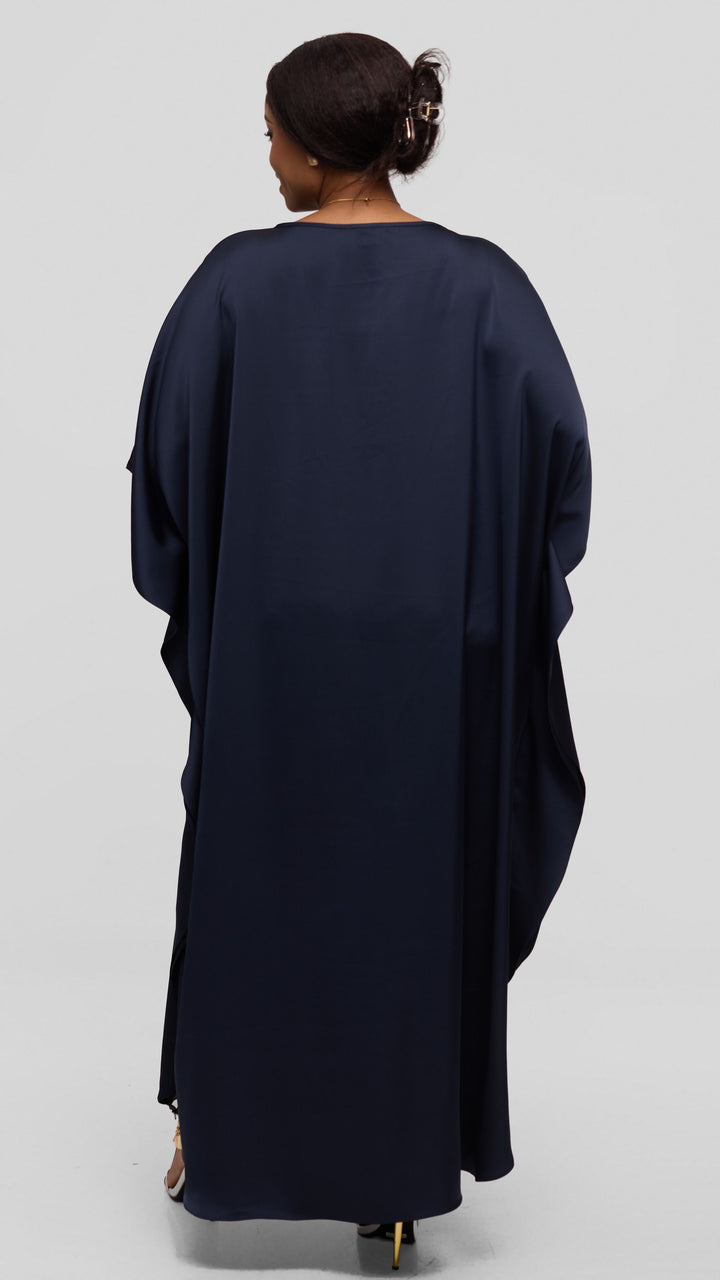 Vivo Amai Round Neck Maxi Kaftan in Satin - Dark Navy