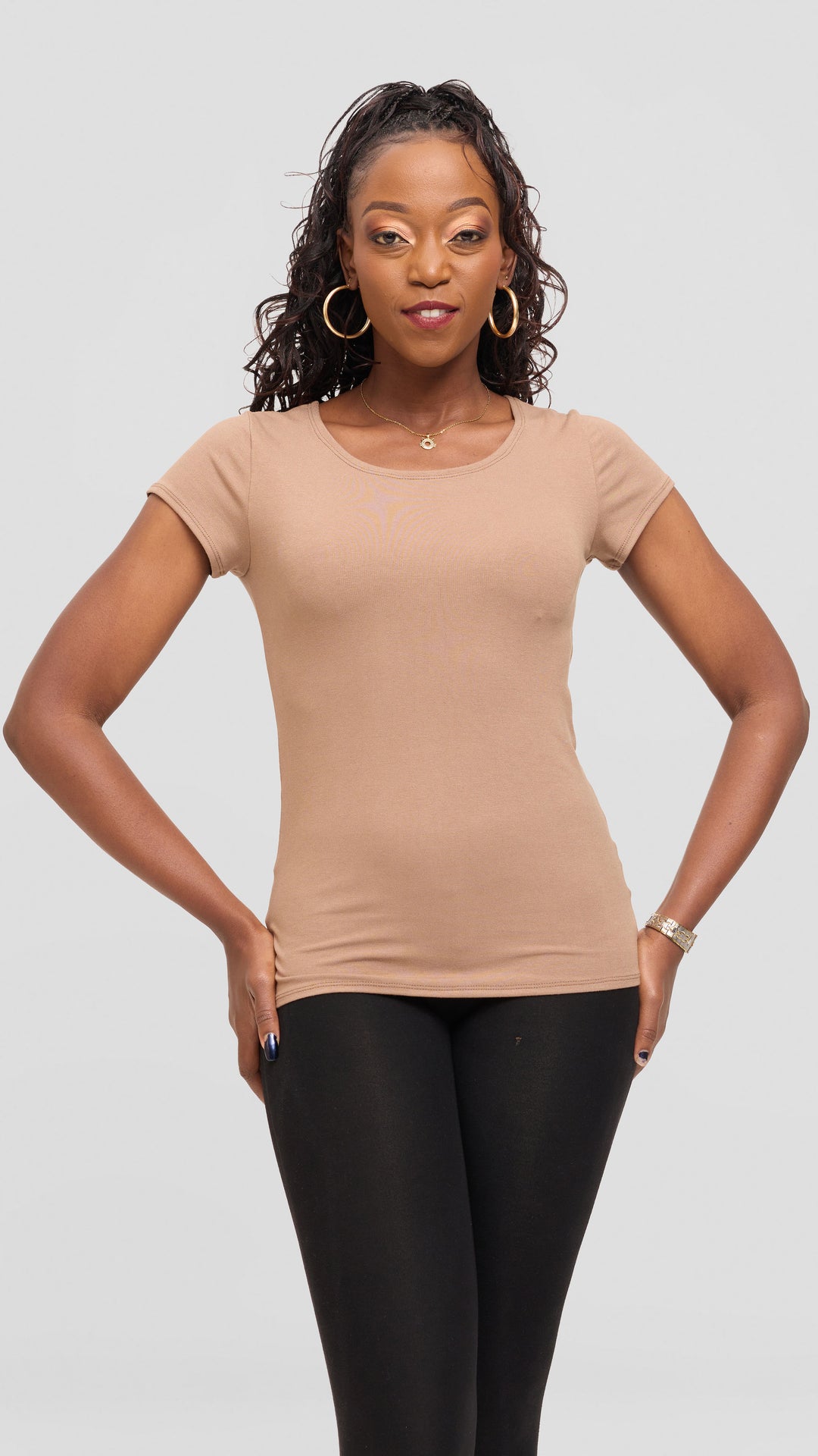 Vivo Basic Short Sleeve Top in Jersey - Taupe