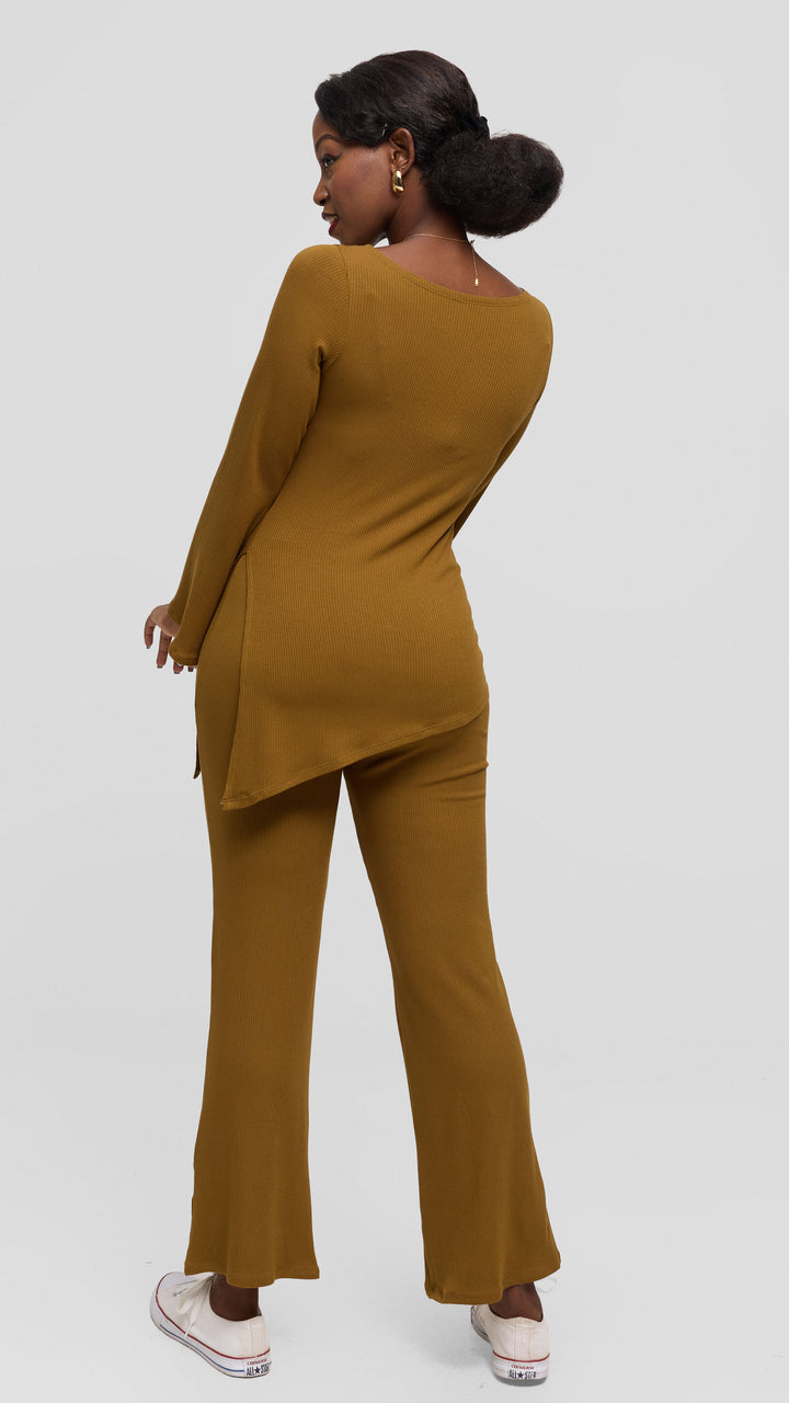Vivo Studio Bell Sleeve Tunic Top in Rib - Olive Green