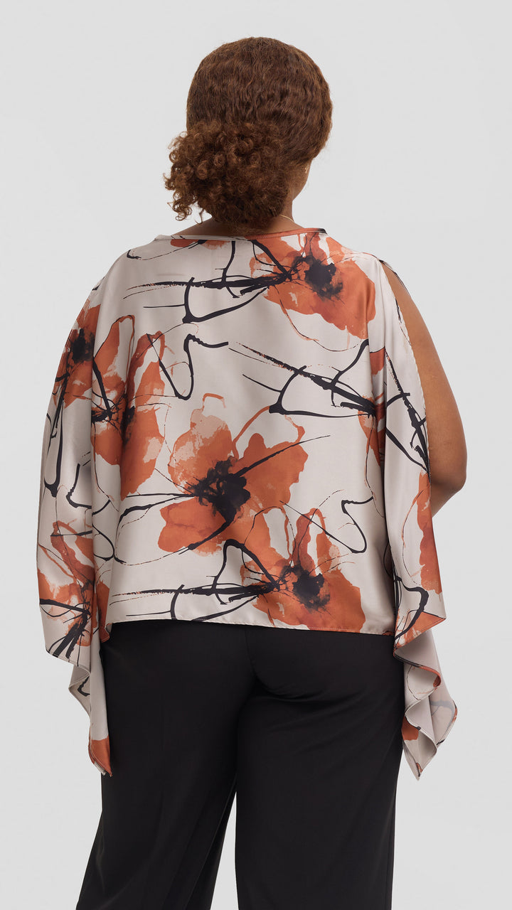 Vivo Wide Top in Satin - Light Grey / Rust Rozi Print