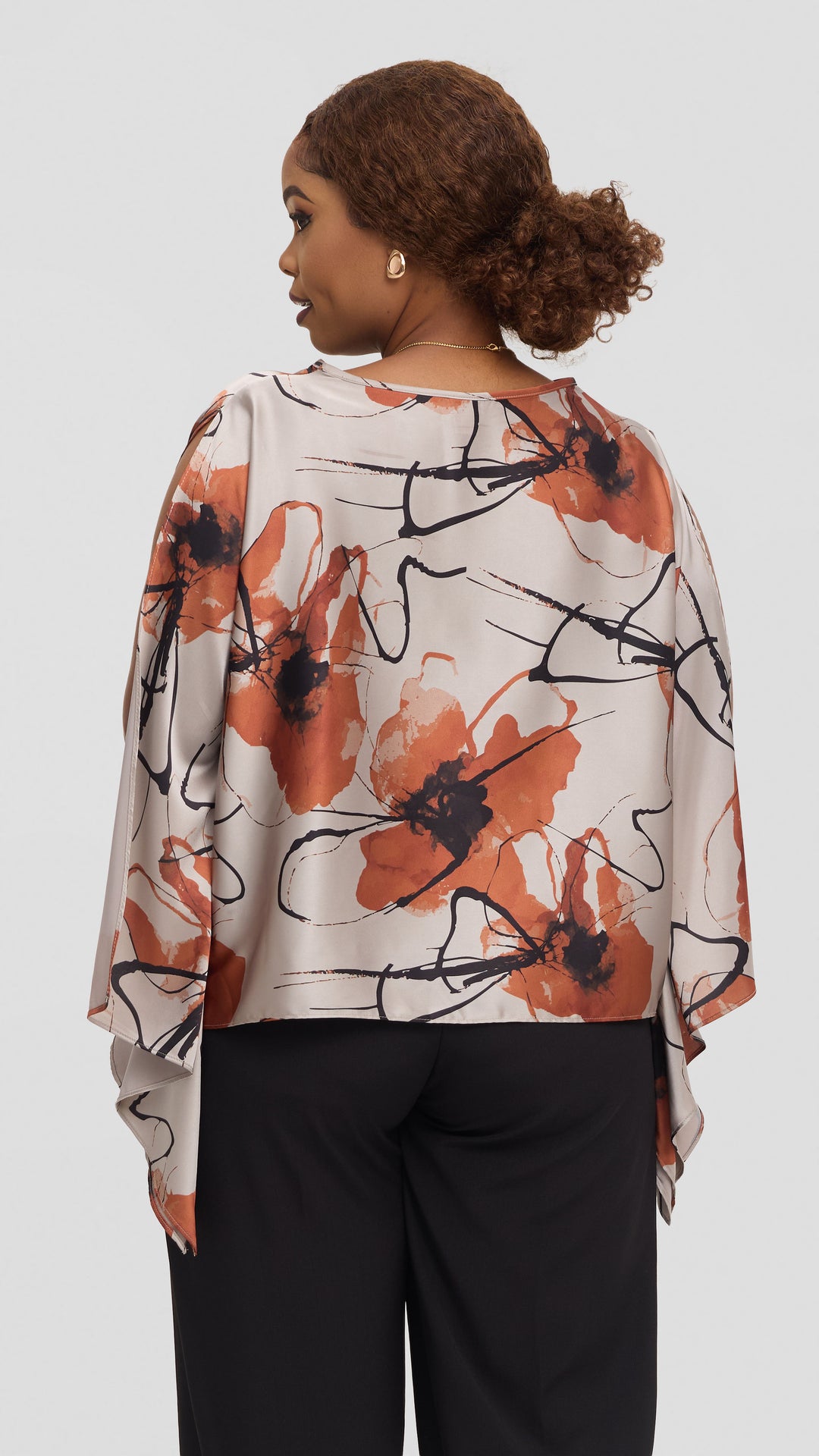 Vivo Wide Top in Satin - Light Grey / Rust Rozi Print