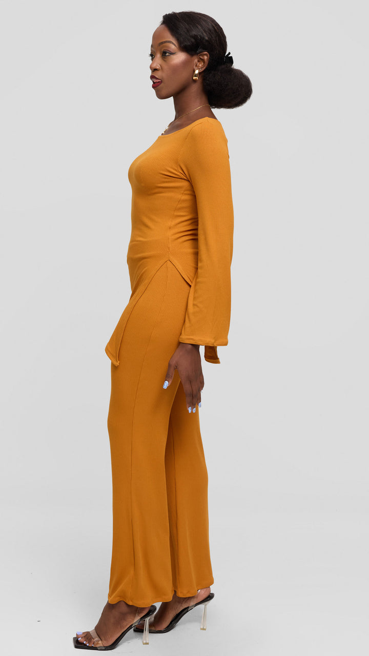 Vivo Studio Bell Sleeve Tunic Top in Rib - Mustard