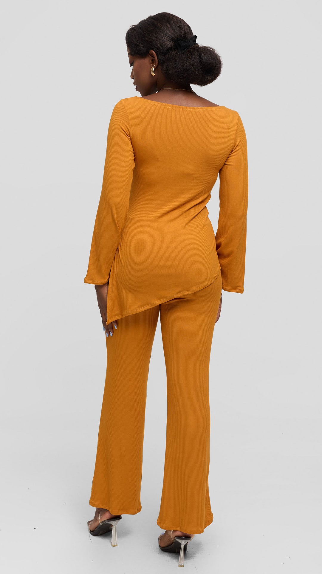 Vivo Studio Bell Sleeve Tunic Top in Rib - Mustard