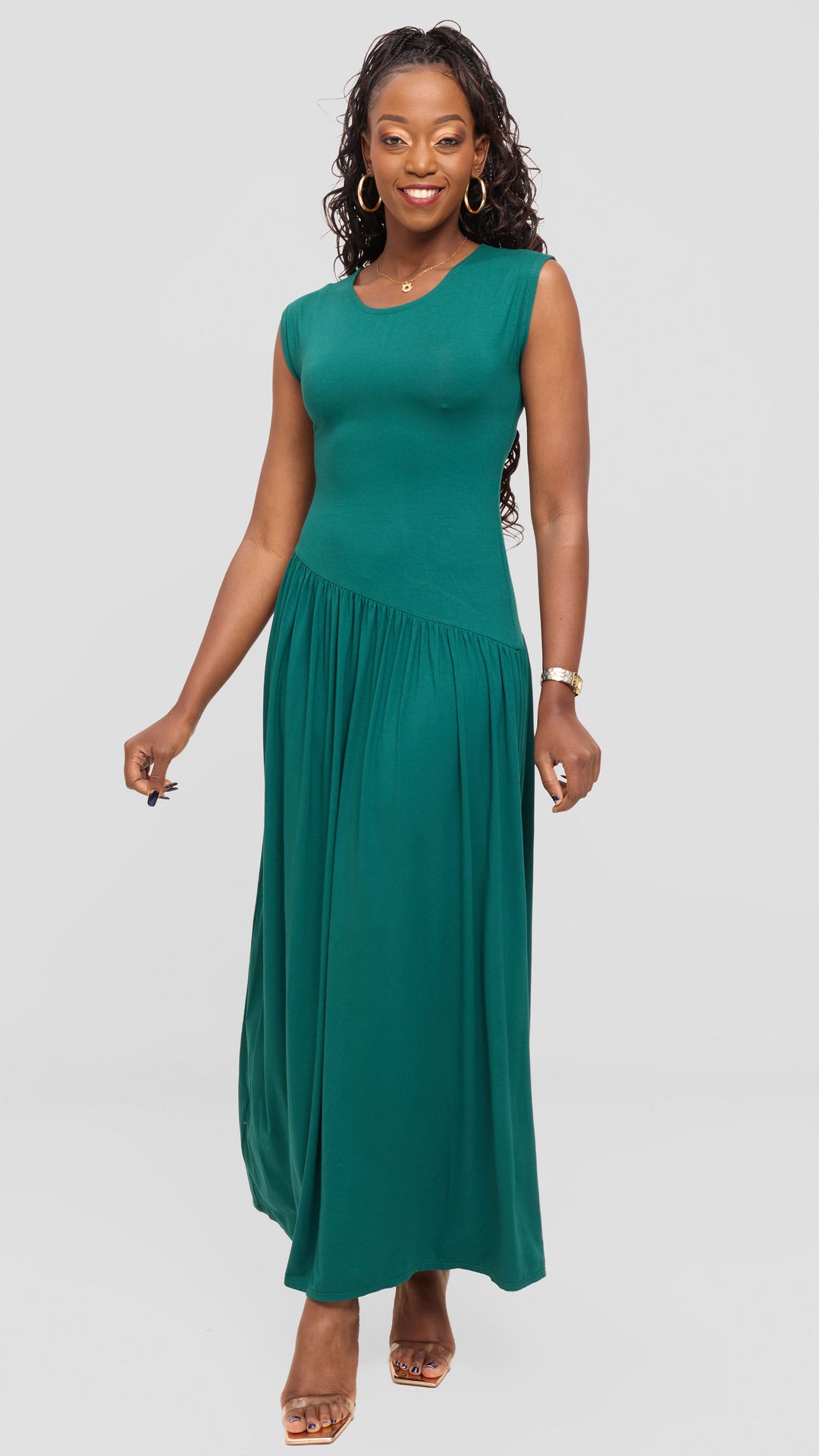 Vivo Extended Sleeve Maxi Dress in Jersey - Dark Green