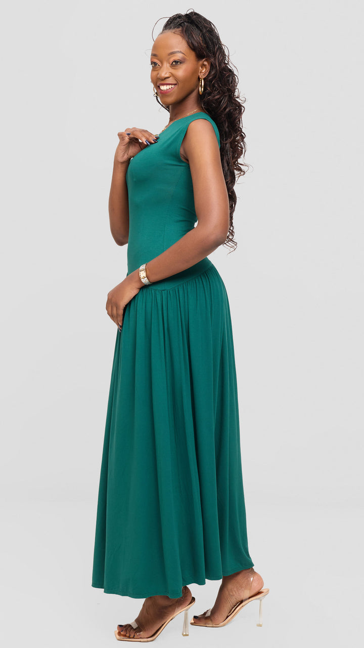 Vivo Extended Sleeve Maxi Dress in Jersey - Dark Green