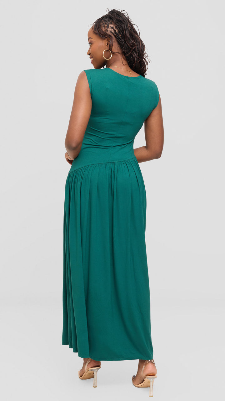 Vivo Extended Sleeve Maxi Dress in Jersey - Dark Green