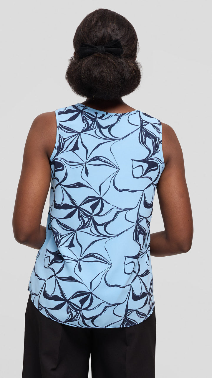 Vivo Sierra Sleeveless Double Layered Top in Chiffon - Light  Blue / Navy Arah Print