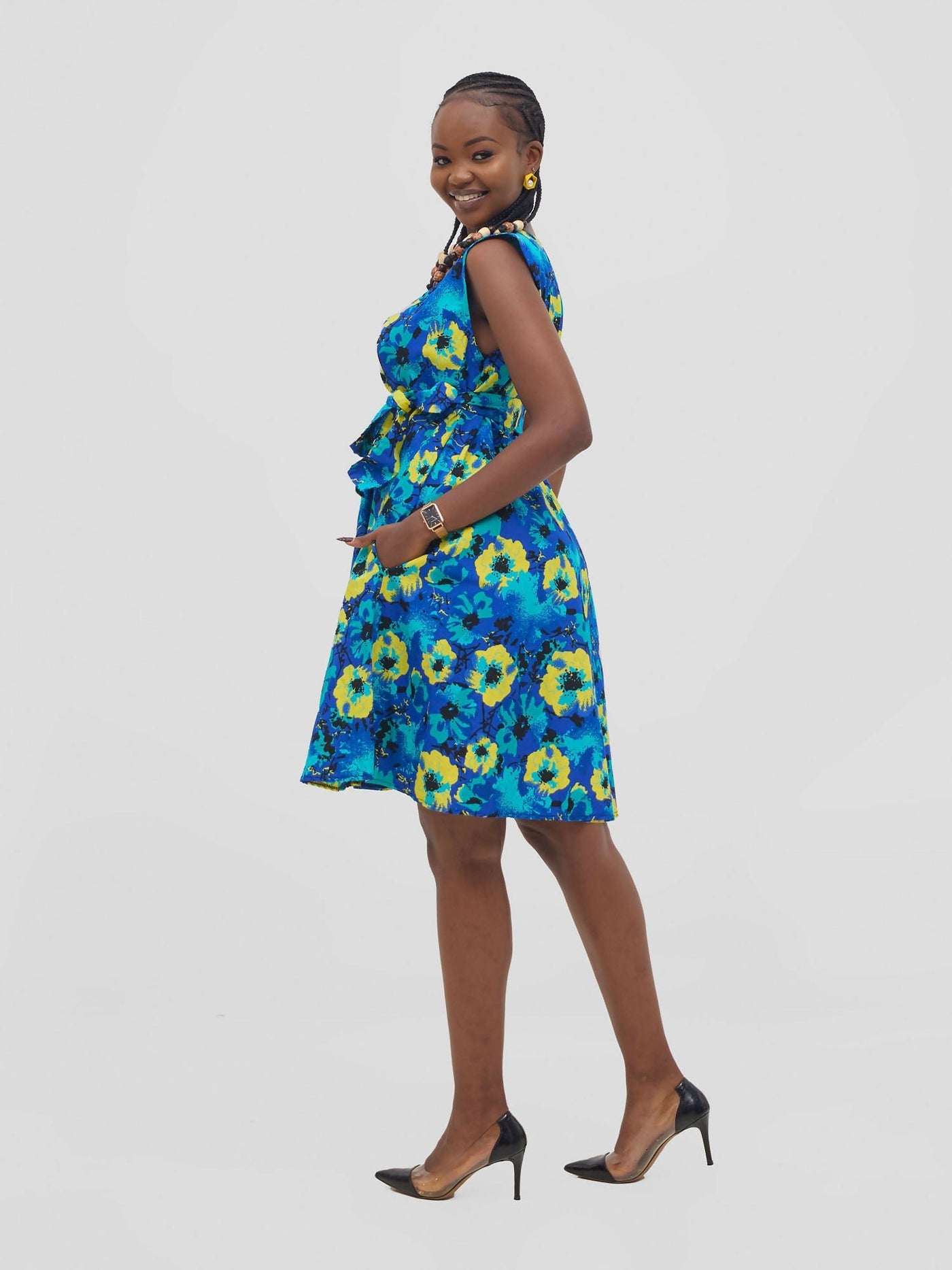 Gravio Fashions Kola Free Dress - Blue / Yellow - Shopzetu