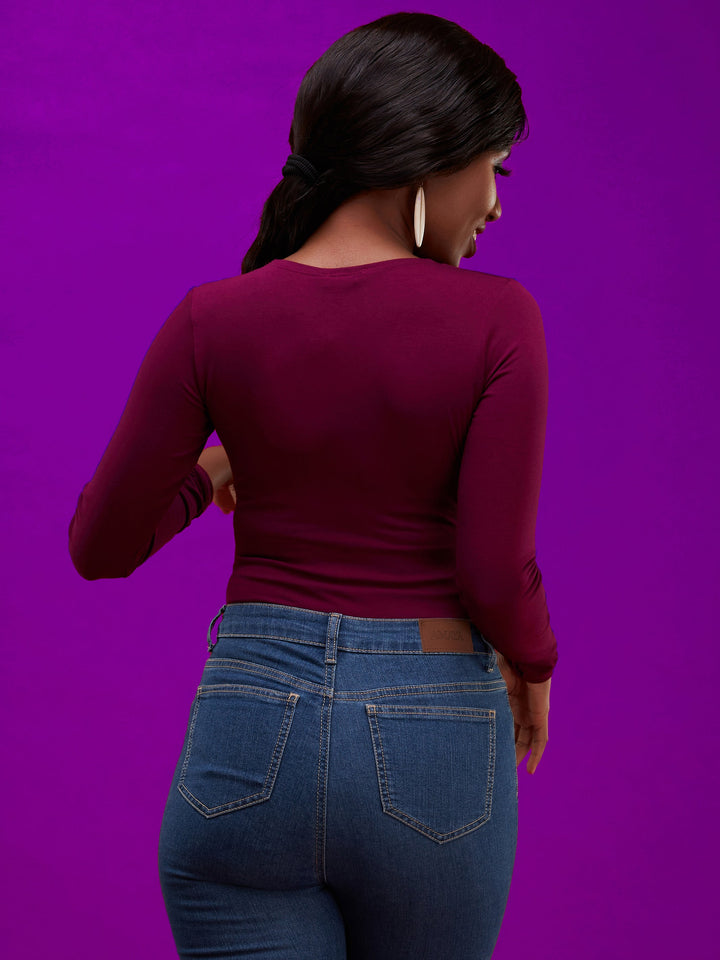 Vivo Basic Long Sleeved Bodysuit in Jersey - Burgundy