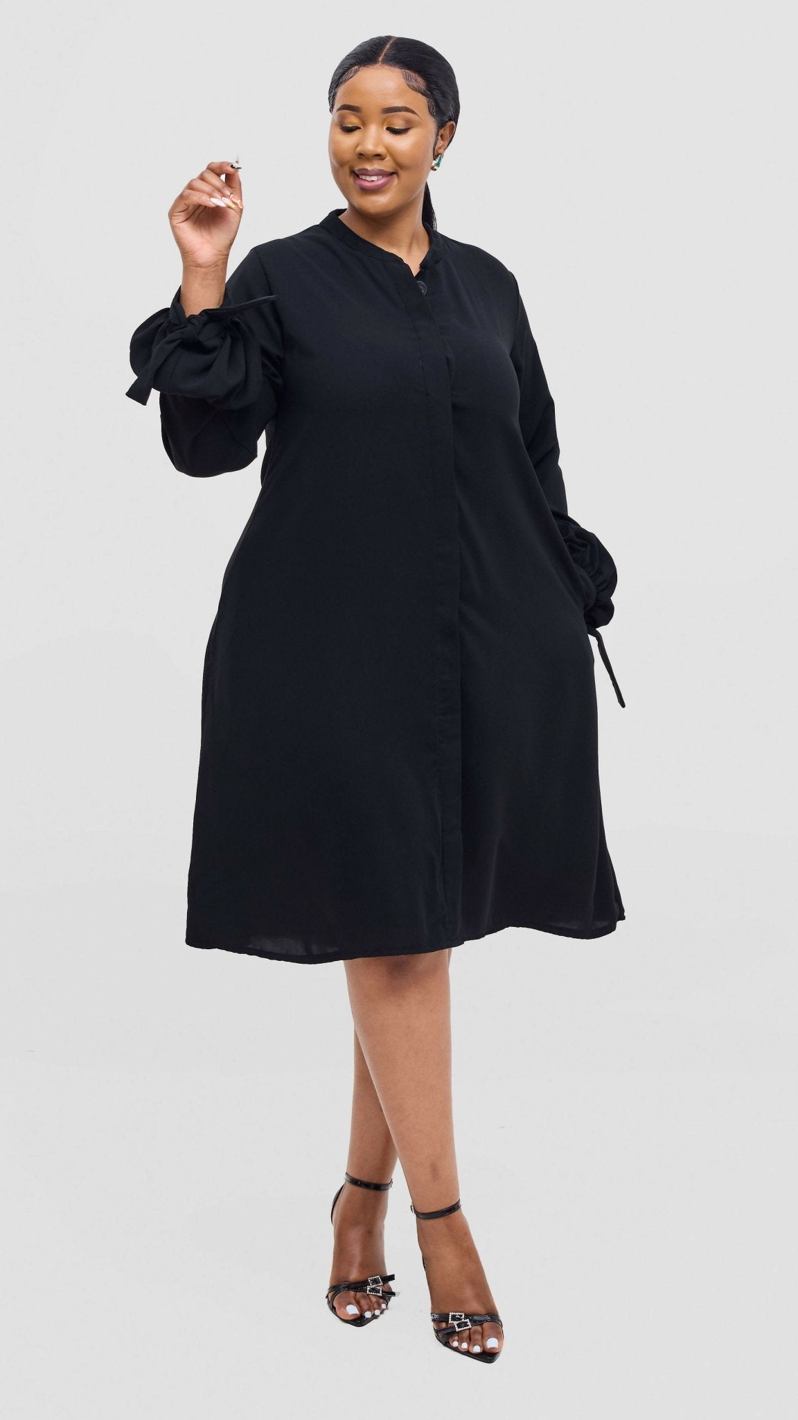 Lucille Couture Elaine Shirt Dress - Black - Shopzetu