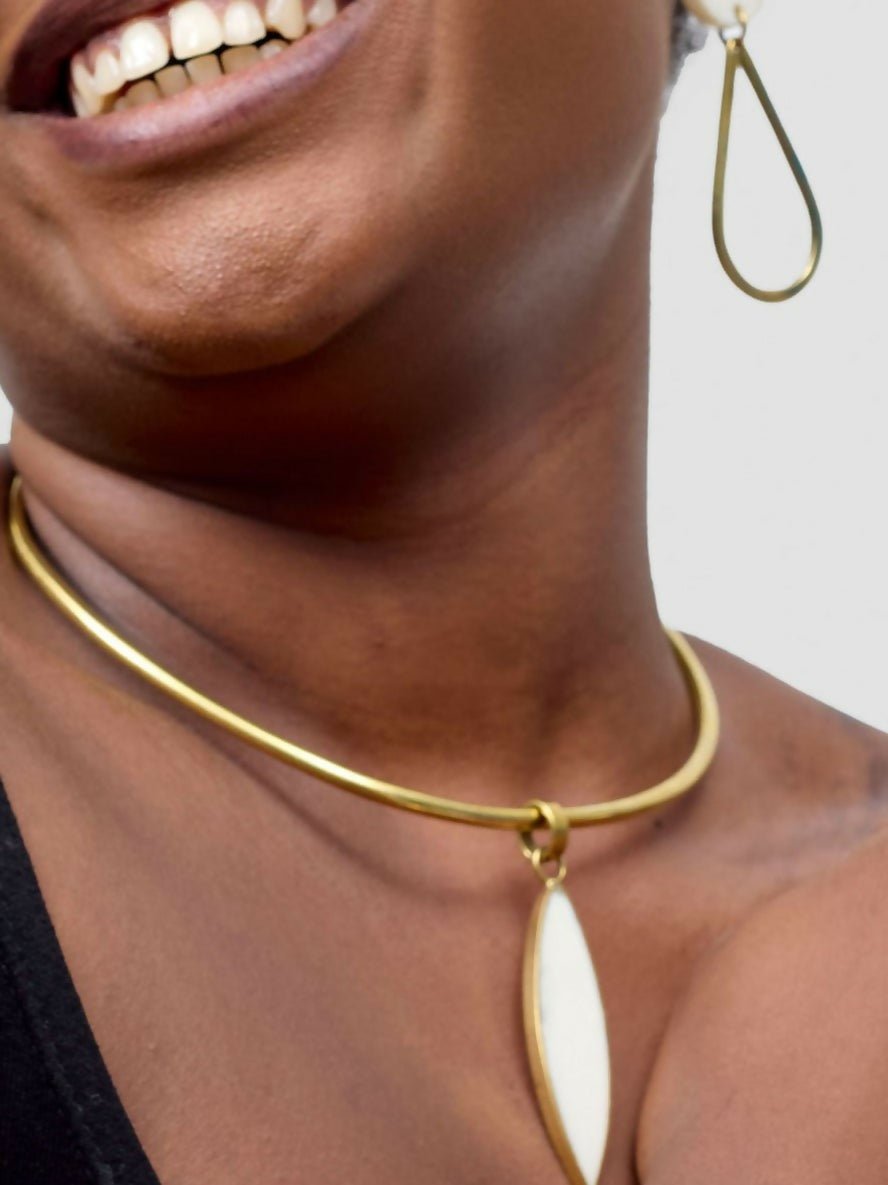 Purely Brass Wema Brass Choker - White / Gold - Shopzetu