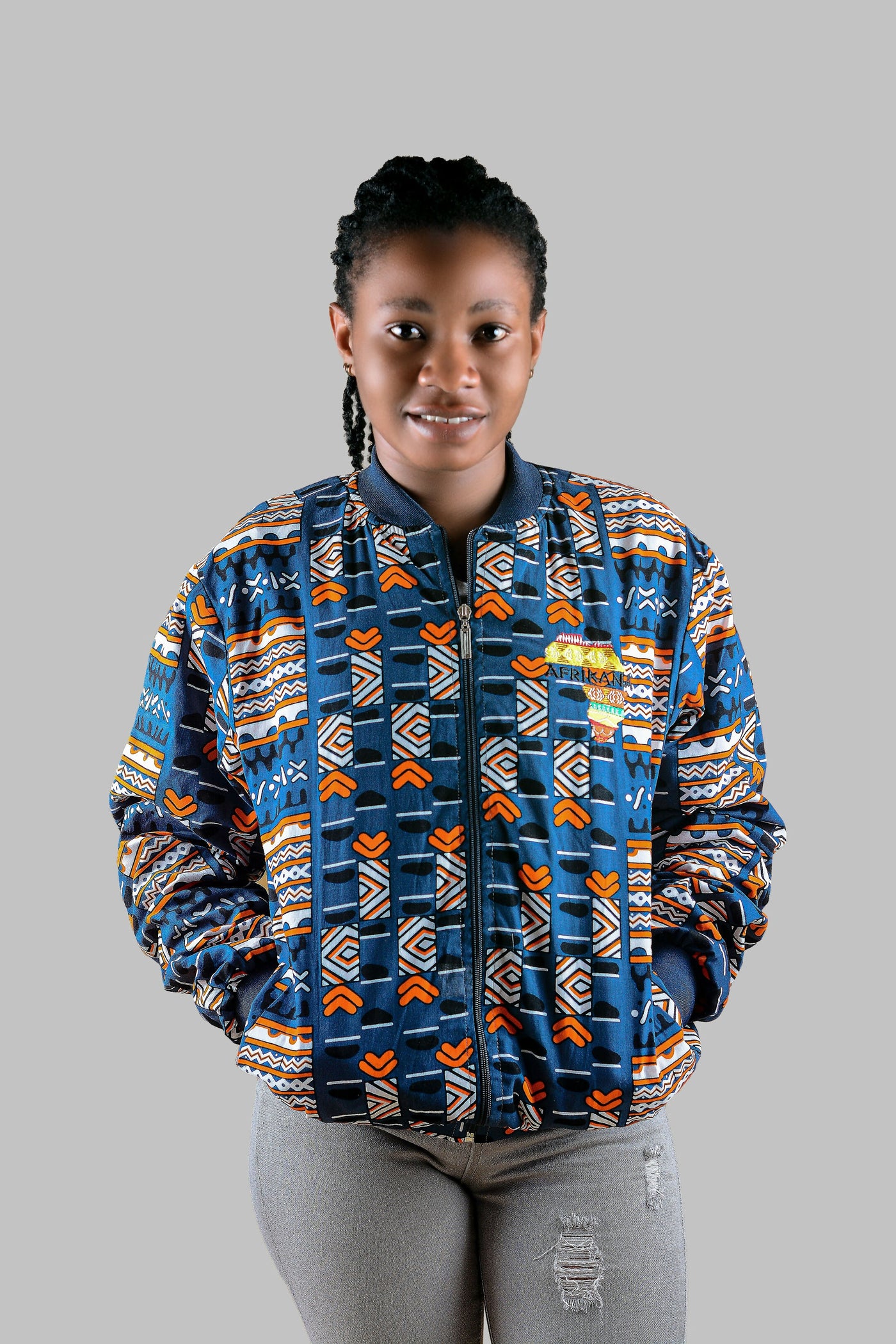 Afrikana Indigo Bomber Jacket - Blue Print