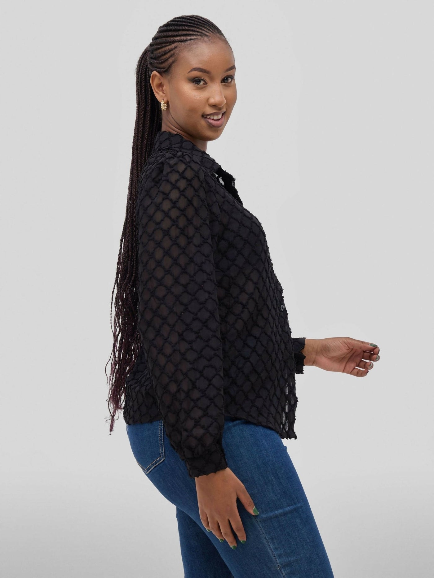 Hessed Long Sleeve Button Shirt - Black - Shopzetu