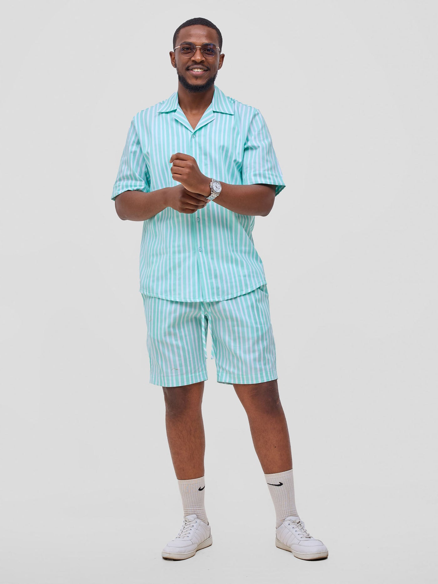 Safari by Vivo Mansi Mens Summer Shirt - Green Stripes
