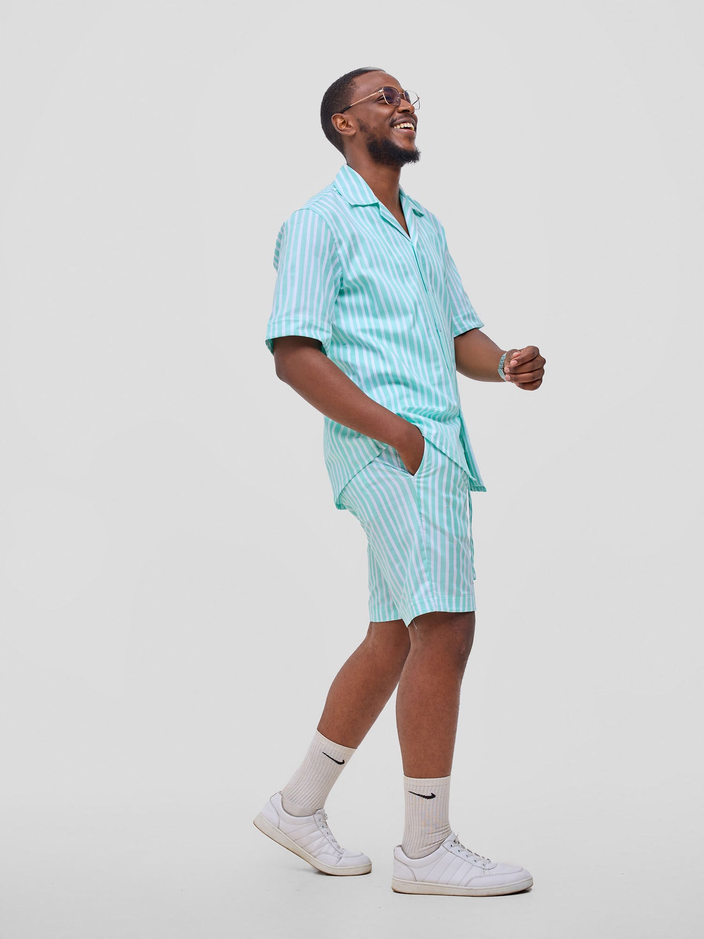 Safari by Vivo Mansi Mens Summer Shirt - Green Stripes