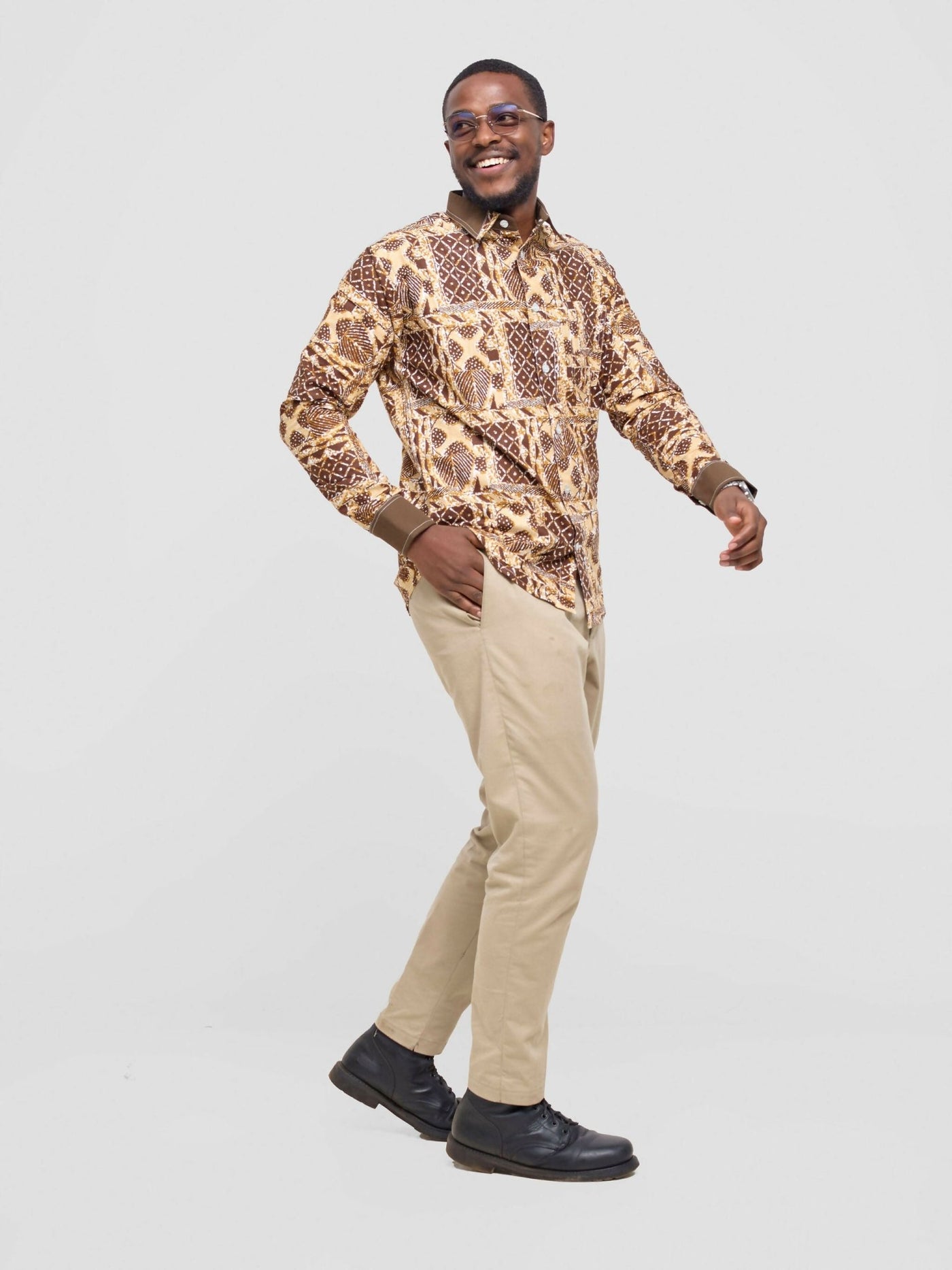 Mendilines Warm African Shirt - Dark Brown Print - Shopzetu